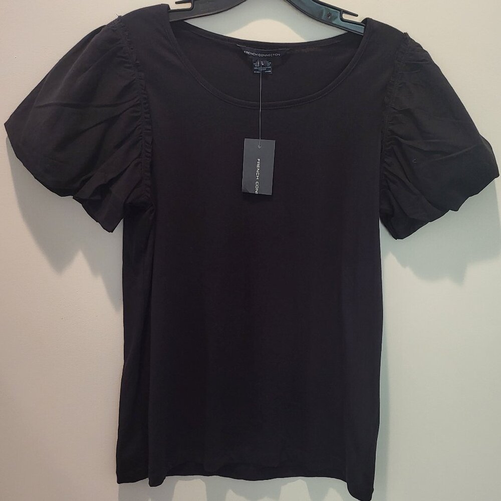 Women's Black French Connection Blouse with Puff Sleeves  (L)
